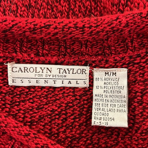 Carolyn Taylor Red & Black V-Neck Classic Long Sleeve Knit Sweater Size Medium - Picture 4 of 4